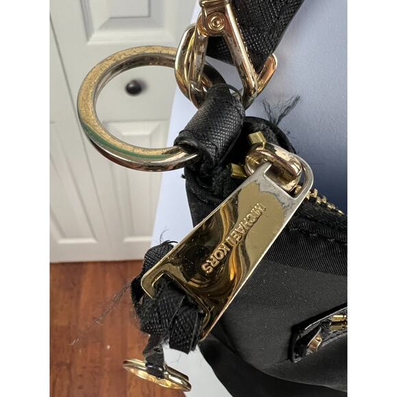Michael Kors Black Nylon Purse Bag Tote Crossbody or Shoulder Gold Hardware - Picture 5 of 13